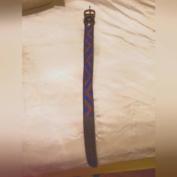 Brand New! Never Been Worn Small Handmade African Beaded/Goat Skin Dog Collar - Picture 1 of 3